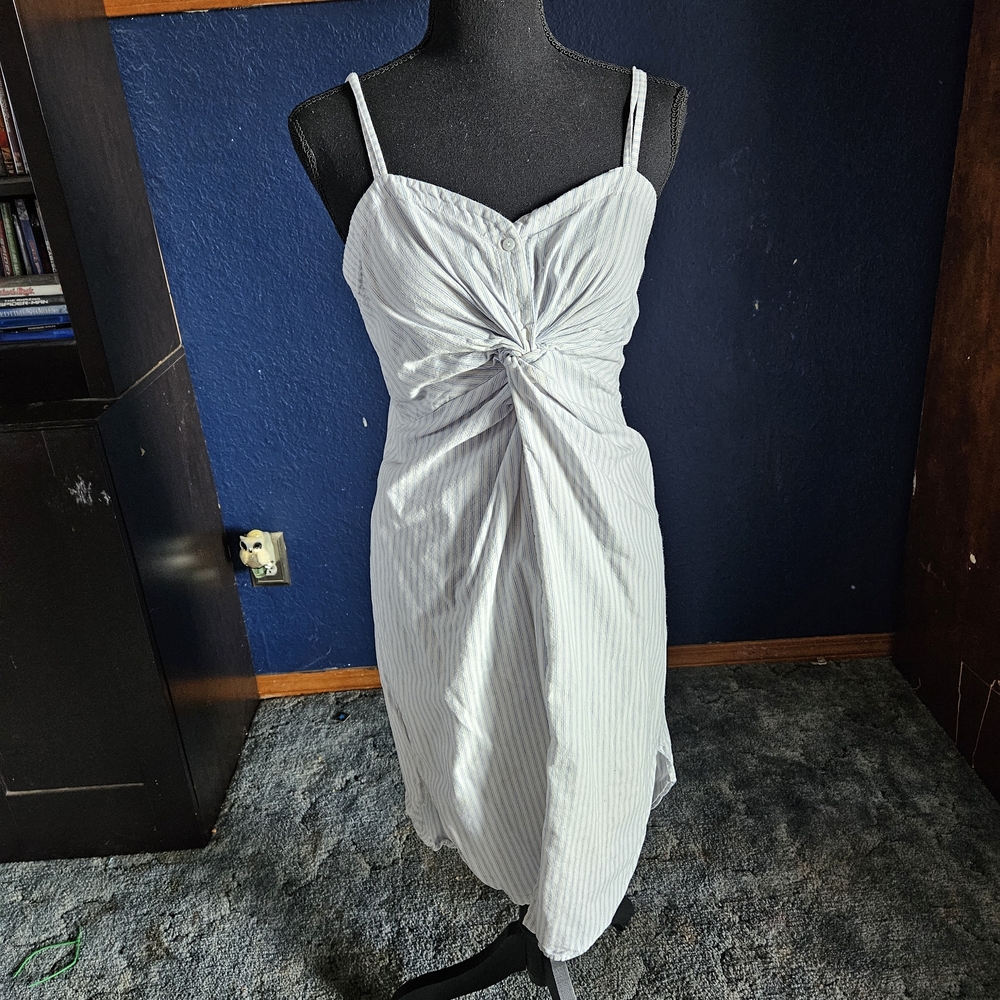 bishop + young Pale Blue Pinstripe Twist-Front Midi Dress